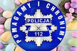 Grafika przedstawia kolorowe jajka oraz napis Policja 112 pomagamy i chronimy