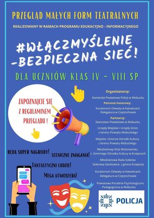 Zdjęcie przedstawia plakat dotyczący konkursu pod nazwą &quot;Przegląd małych form teatralnych&quot;.