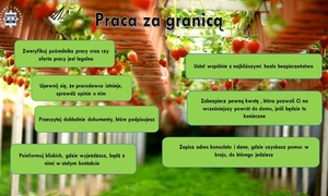 plakat ze wskazówkami dotyczącymi bezpiecznej pracy za granicą