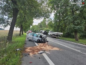 Zdjęcie przedstawia rozbity pojazd na drodze.