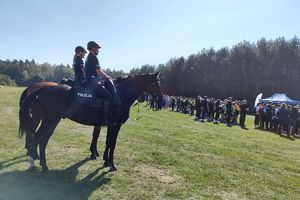 Zdjęcie przedstawia policjantkę i policjanta siedzących na policyjnych koniach.