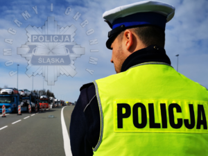 Zdjęcie przedstawia umundurowanego policjanta ruchu drogowego.